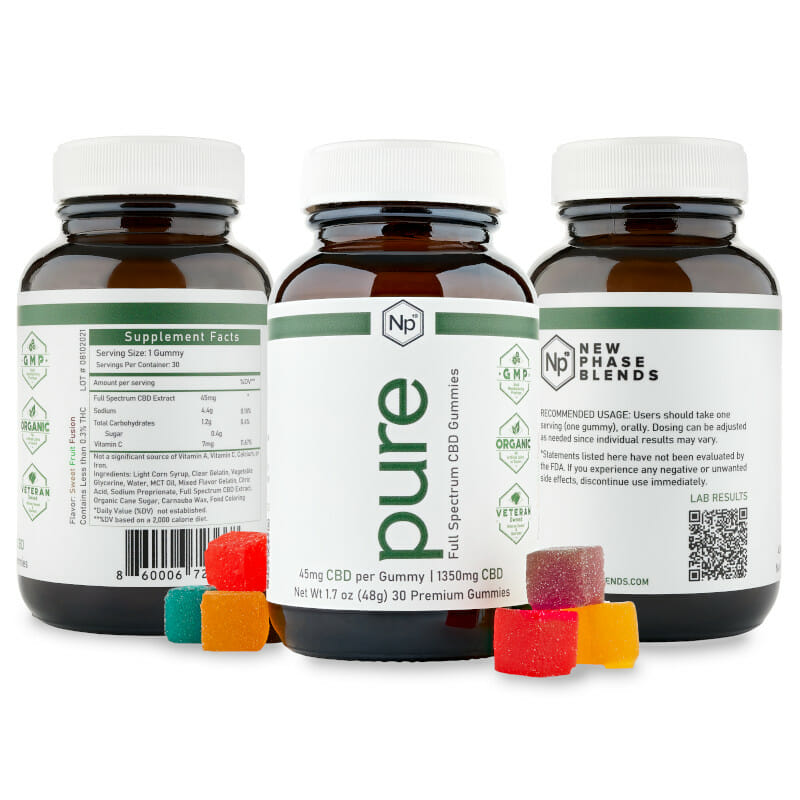 Pure CBD Gummies 18 gummy squares all sides